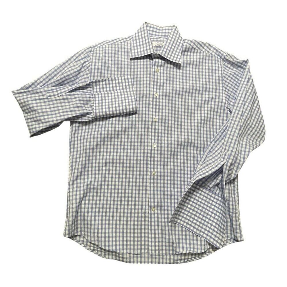 Sanfort LS Button Up Shirt Mens 16/41 Peter Elliot French Cuff Italy Plaid Blue